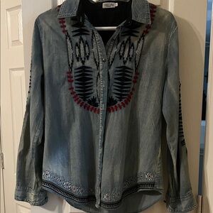 Tasha Polizzi Denim Embroidered Top - Blue and Red